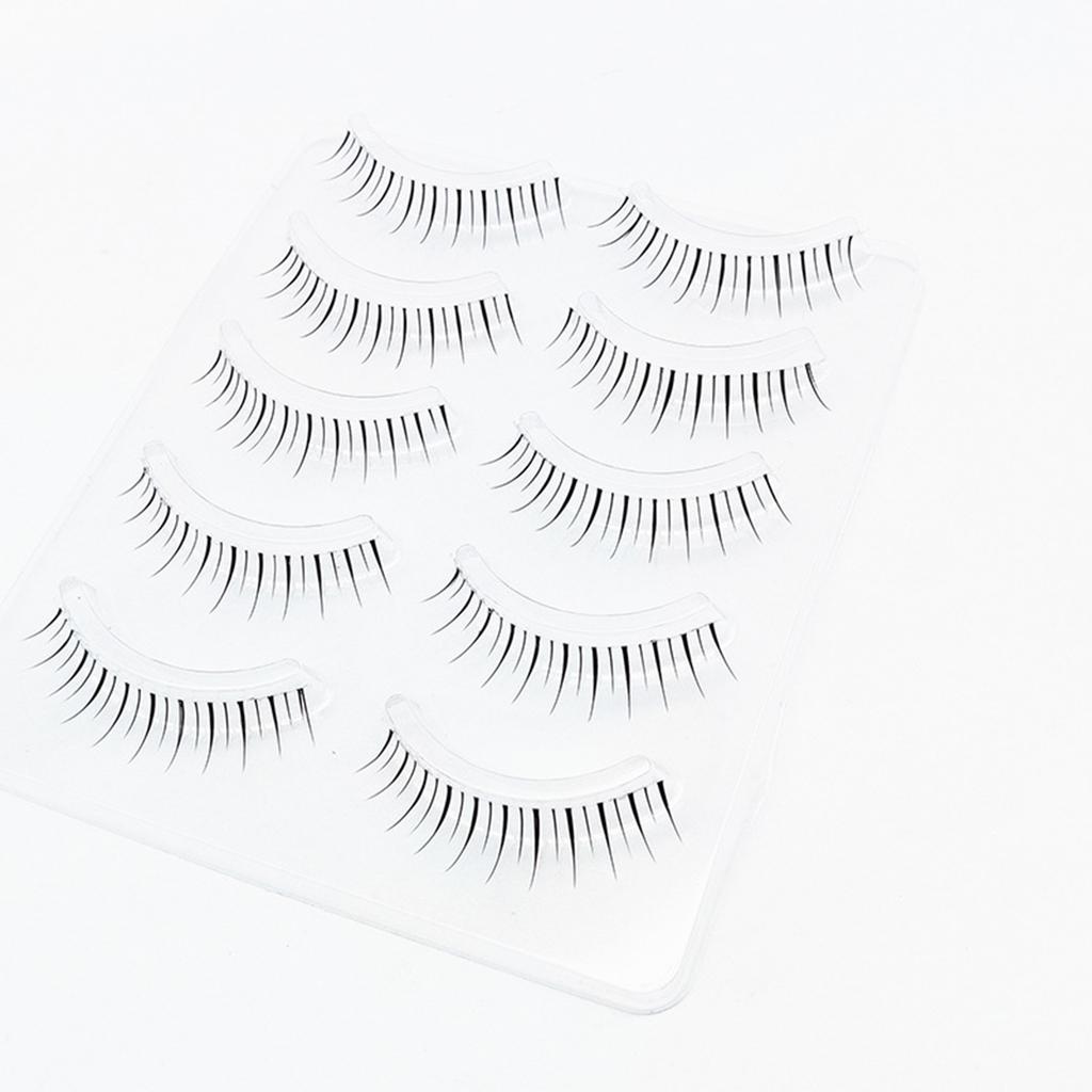 5 Pairs Thai Style False Eyelashes 0.05mm Black 5-8mm Mixed C Curl With Thin Transparent Band Natural Look