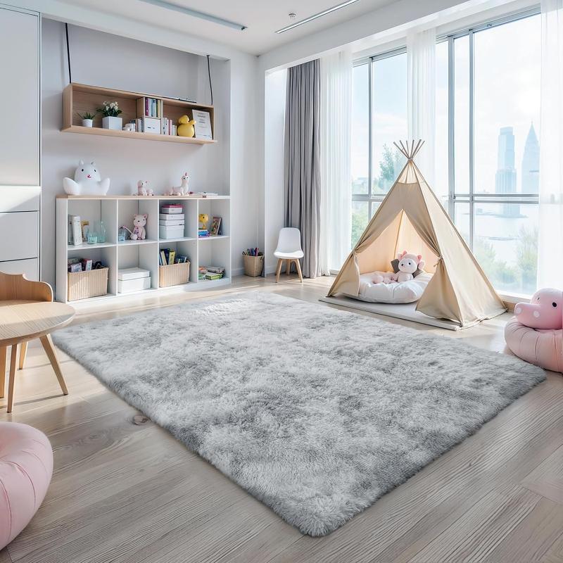 2027 Thick Area Rug Light Grey Fluffy Shag for Bedroom Ultra Soft Plush Fuzzy Washable Carpet for Living Room Dorm Nursery Shaggy Kids Baby Girls Boys