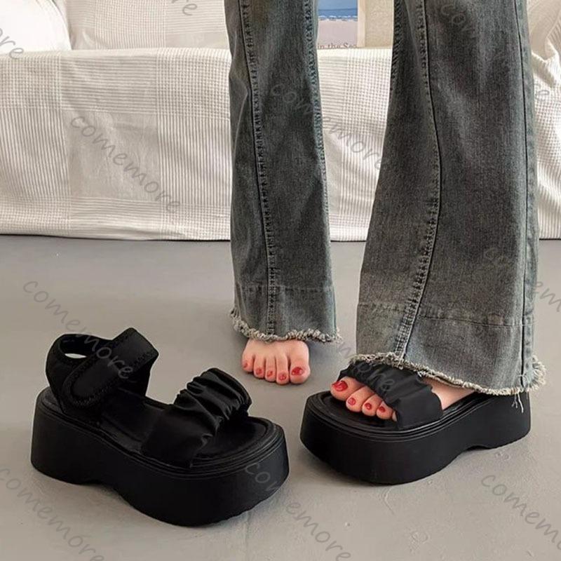 Comemore Thick Bottom Sandals Women Summer Shoes Casual Black Beige High Heels Outside Wear Temperament Wedges Sandales Ladies