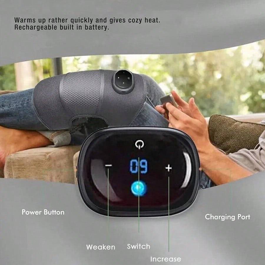 Beheiztes und vibrierendes Knie-Massagepad, Intelligenter Knopf, Einstellbar Mehrstufig, LED-Anzeige