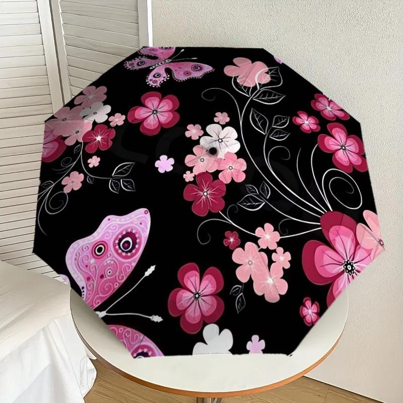 

1pc Pink Floral Butterfly Pattern Umbrella with Plastic Handle,Suitable for All Seasons Home Travel Outdoor UmbrellaDD709