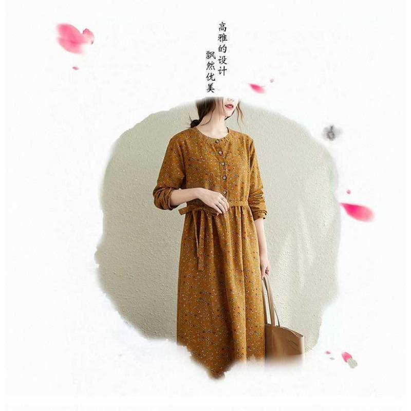 Floral Plus Size Dress Commuter Literary Loose Midi Dress