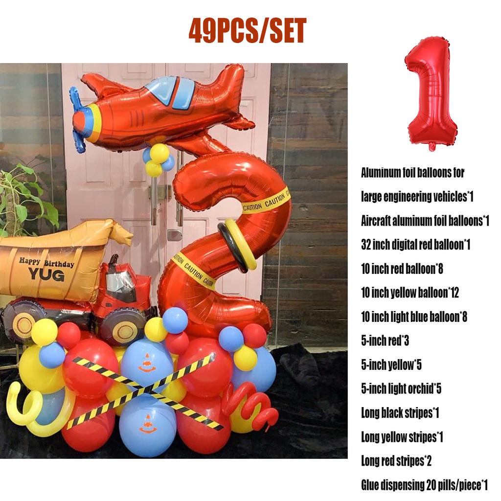 49 sztuk czerwony samolot pojazd inżynieryjny cyfrowe balony urodzinowe dekoracje na imprezę urodzinową dla dzieci chłopiec 32 Cal czerwona cyfra piłka artykuły dekoracyjne dla dzieci