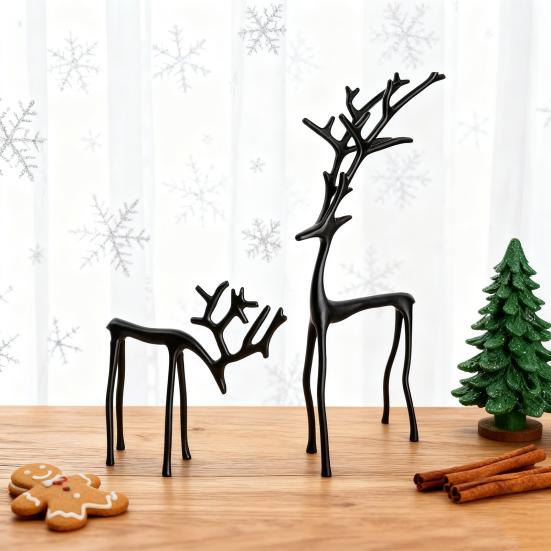 Black Reindeer Christmas Ornament Lightweight Metal Figurine Xmas Decoration Home Table Centerpiece Office Decor