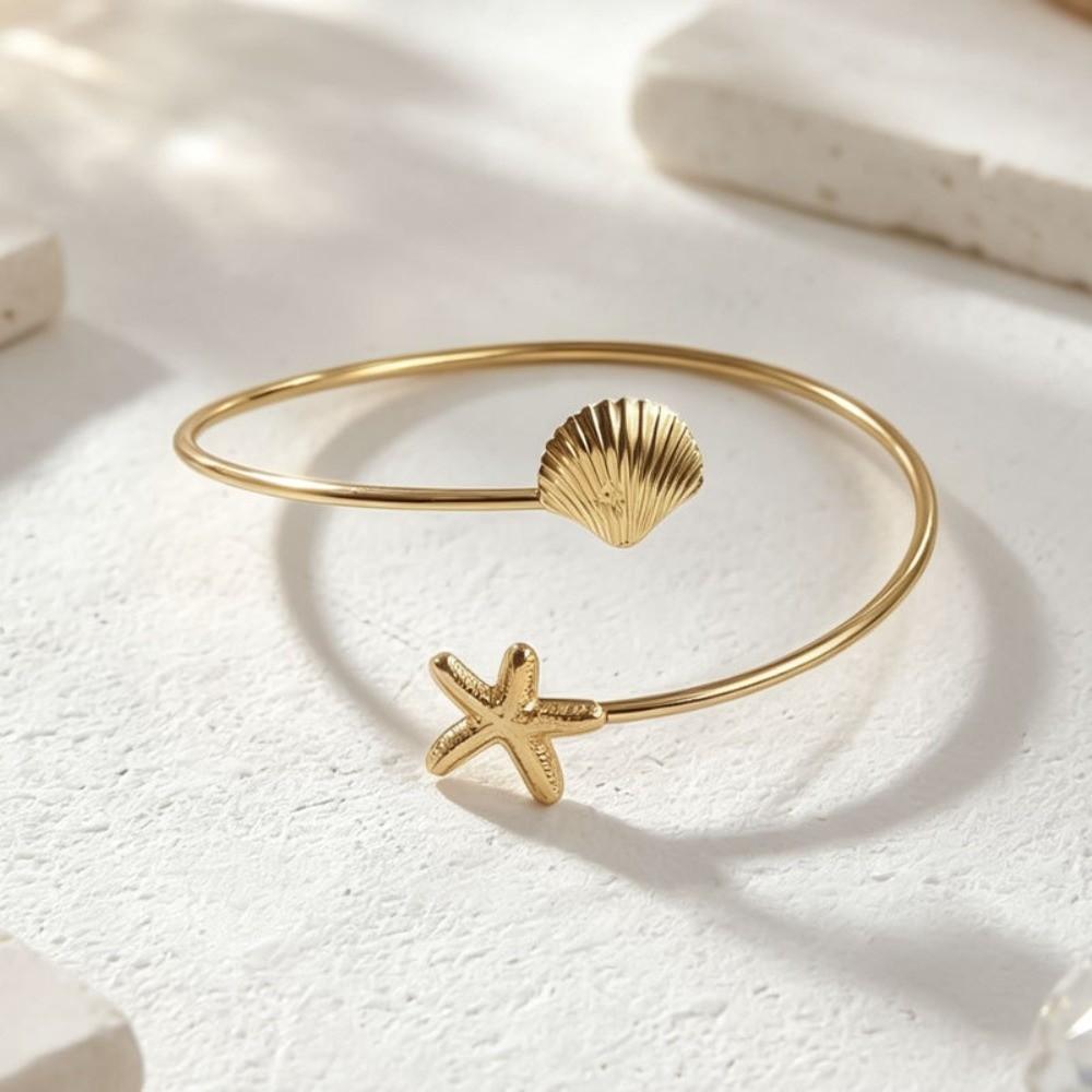 Ocean Style Open Cuff Armlet Seashell Spiral Arm Bracelet New Cuff Arm Ring Women