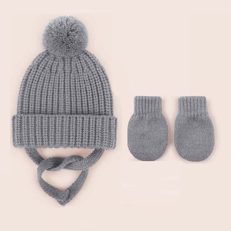 

2 шт. детские вязаные шапки перчатки симпатичная детская шапка-шарф защитные уши кепка осень зима однотонные детские аксессуары для отдыха на природе комплект M серый