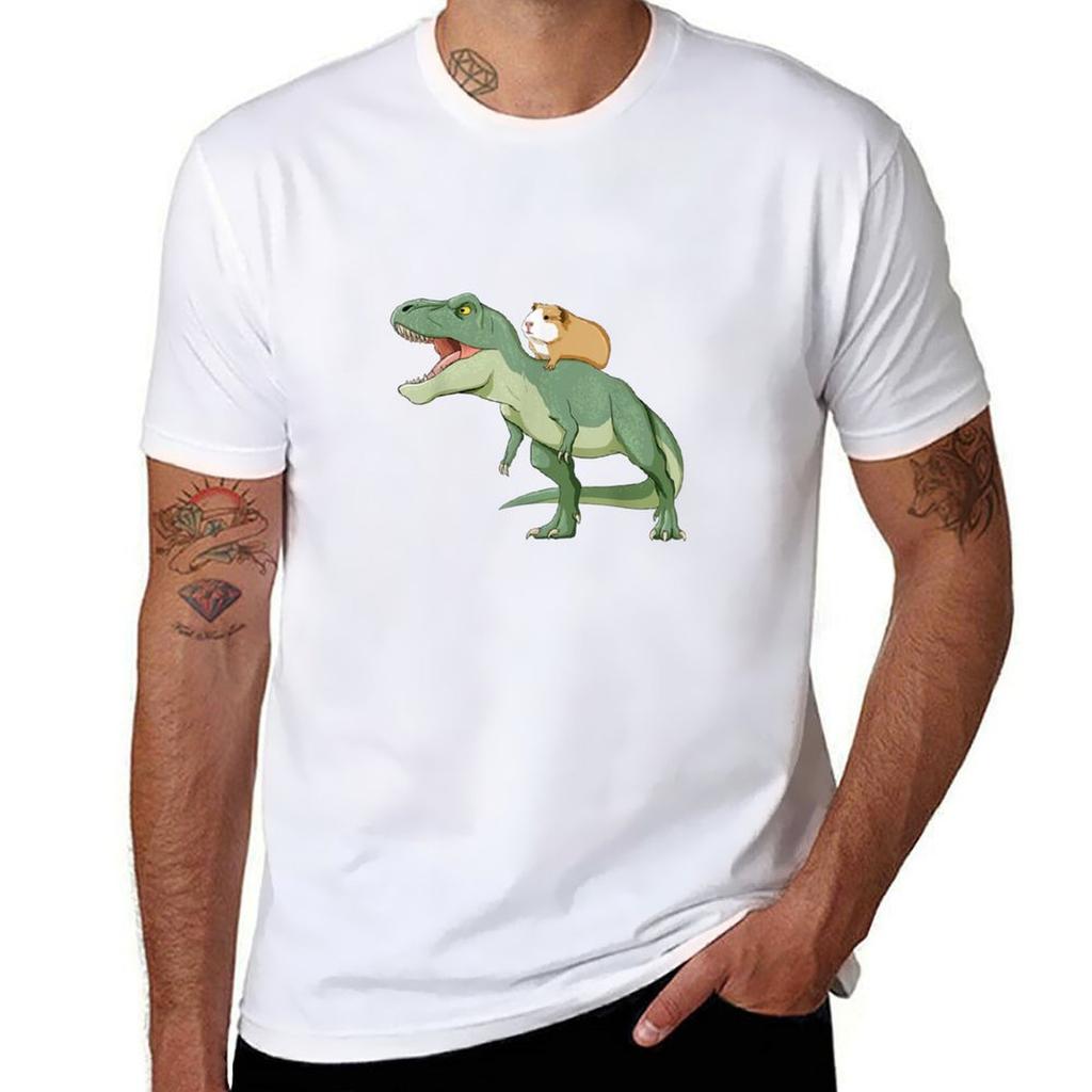 Funny Guinea Pig Riding T Rex Dinosaur T-shirt Man T Shirt Heavy Cotton T Shirts Cotton 100% Anime Tshirt T-shirt