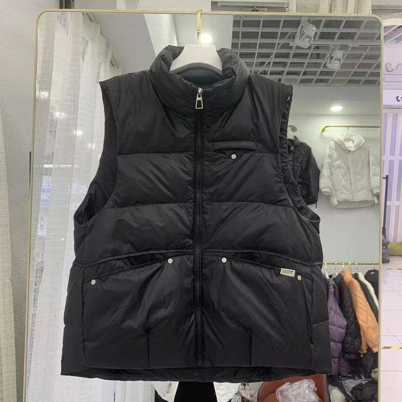 Women's Trendy Loose Fit Stand Collar Down Vest - Sleeveless White Duck Down Jacket for Spring/Autumn 2026.