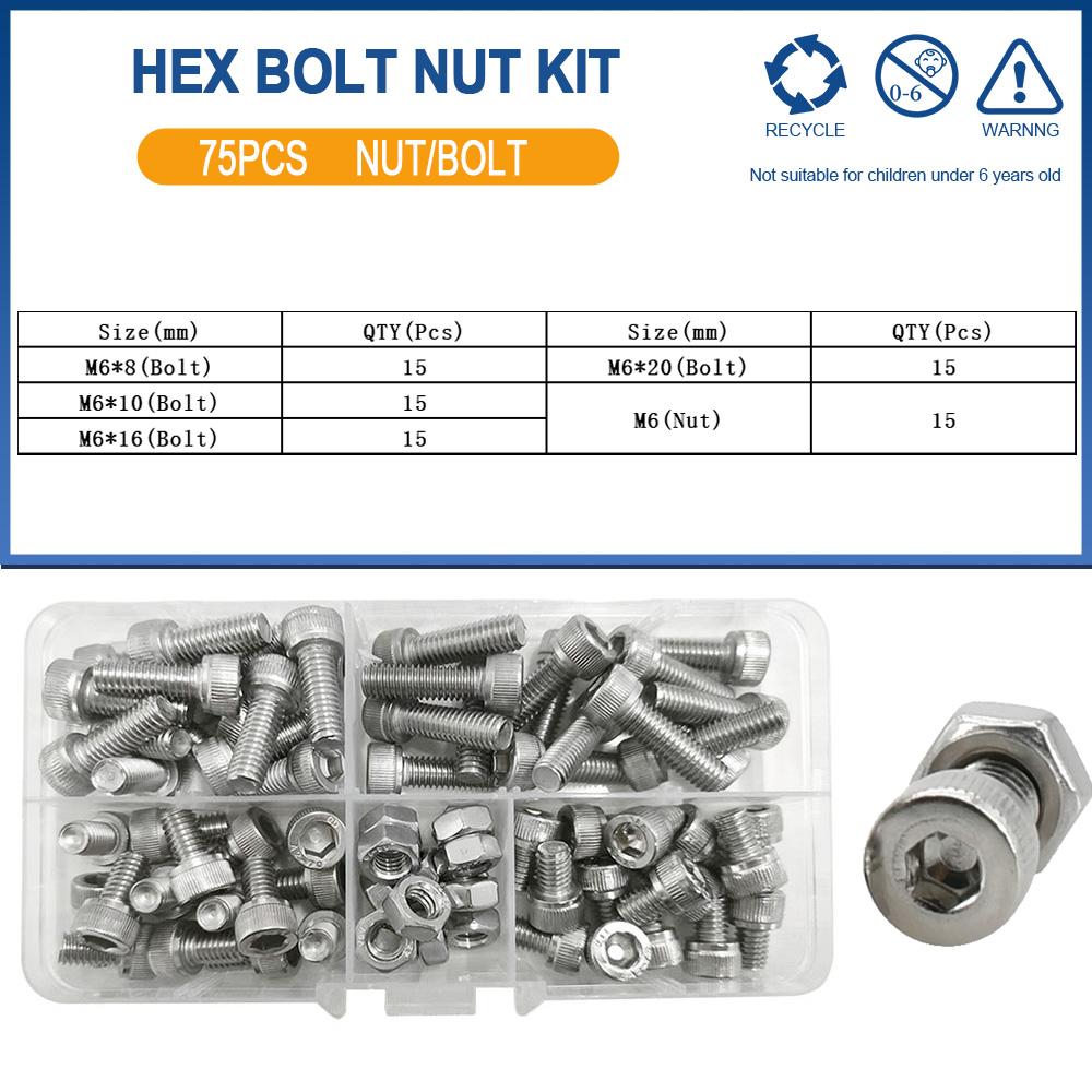 304 Stainless Steel Bolts And Nuts Set M2 M3 M4 M5 M6 Hexagon Hex Socket Screws Allen Cap Head Bolt Nut Set Assortment Kit