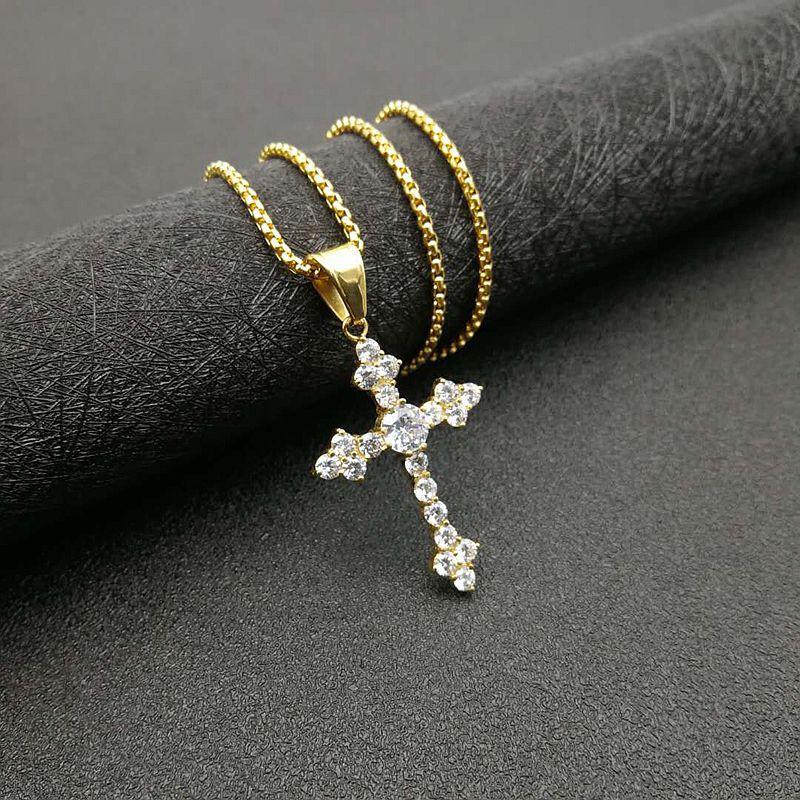 Europe, America, Jewelry, Gold-plated Zircon Cross Pendant Necklace 2026 60CM