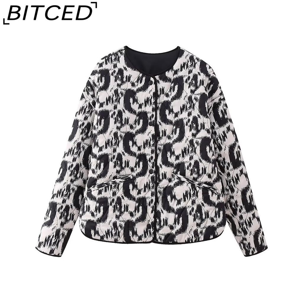 BITCED Women's Winter Plus Size Fashionable Oversized Animal Print Cotton Coat