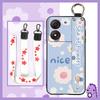 Kickstand Oil Painting Phone Case For ZTE Blade A34 Anti-dust Ring Fashion Design Anti-knock Lanyard Wrist Strap Flower