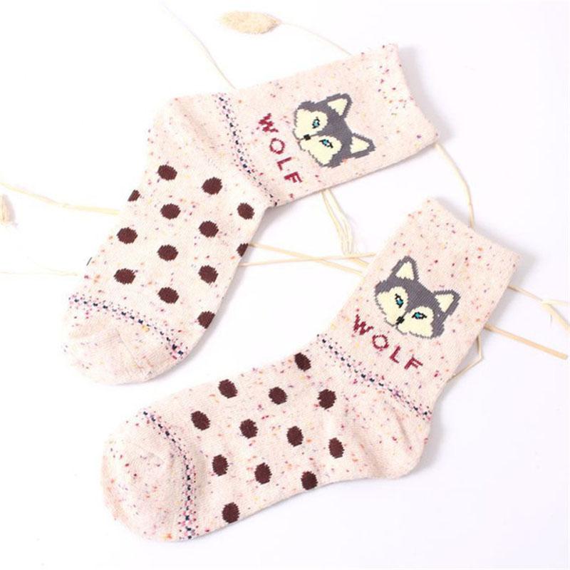 Koreanische Dicke Wolle Damen Mädchen Crew Socken Herbst Winter Von Harajuku Tier Fuchs Wolf Gestreifte Socken Lieblich Süß Weihnachten Dropship