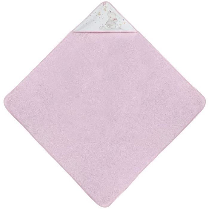 Cape de bain - Interbaby - Éléphant - 100 x 100 cm - Coton - Rose/Blanc
