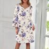 Women's Fashion V-neck Color Large Size Loose Long Large Swing 3/4 Sleeved Dress