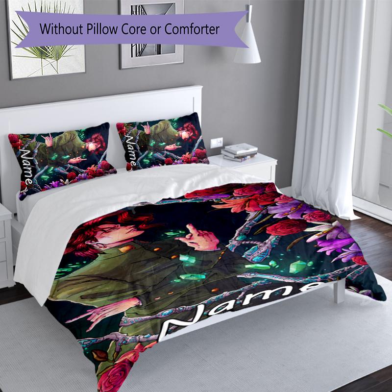 3pcs Custom Name JoJo's Bizarre Adventure Set,Includes 1 Duvet Cover and 2 Pillowcases,All-season Bedroom Decor