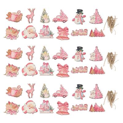 36pcs Xmas Hanging Wooden Ornaments Santa Snowman Xmas Tree Decorations Pendants Tags with Rope for