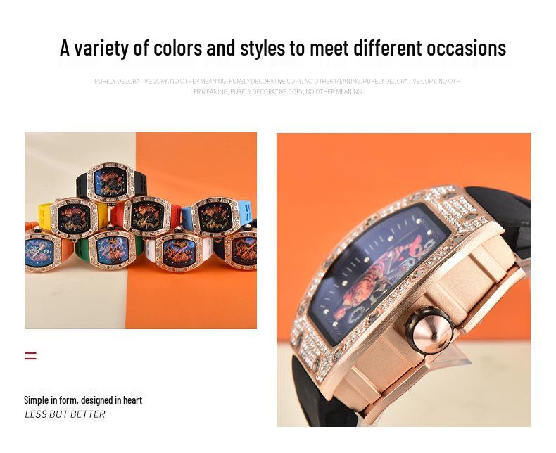 Men's Trendy Barrel-Shaped Full Diamond Quartz Watch with Calendar