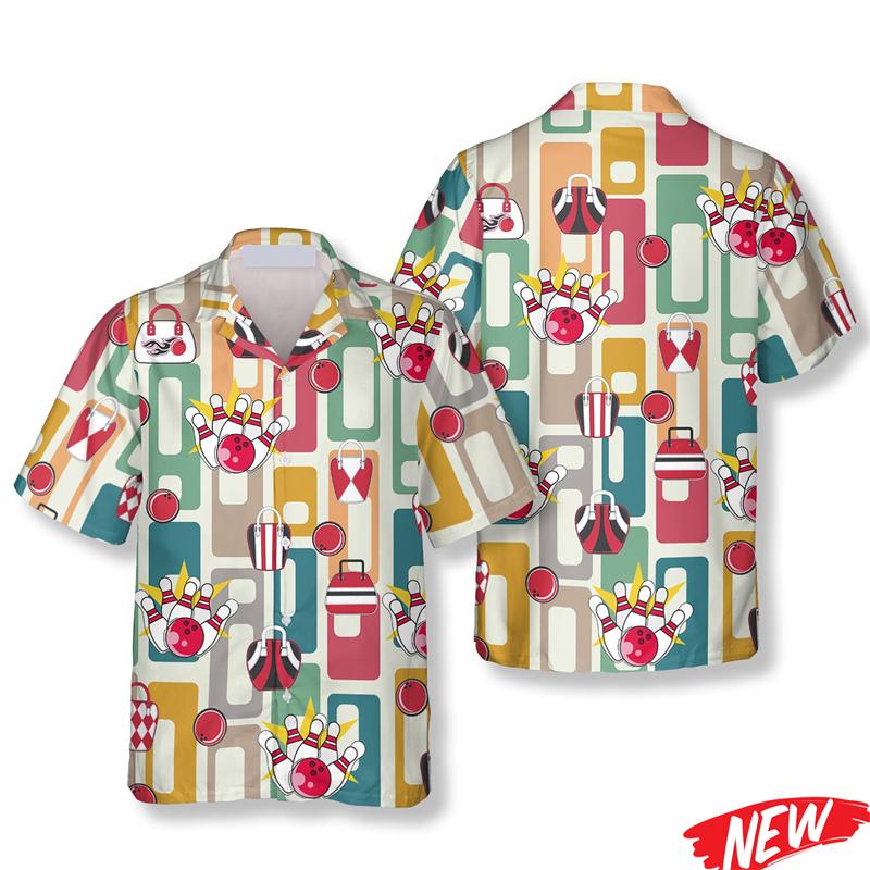 

Classic Bowling Pattern Hawaiian Shirt For Men Summer Street Retro Short Sleeve 3d Printing Loose Sports Beach Lapel Shirt 5XL