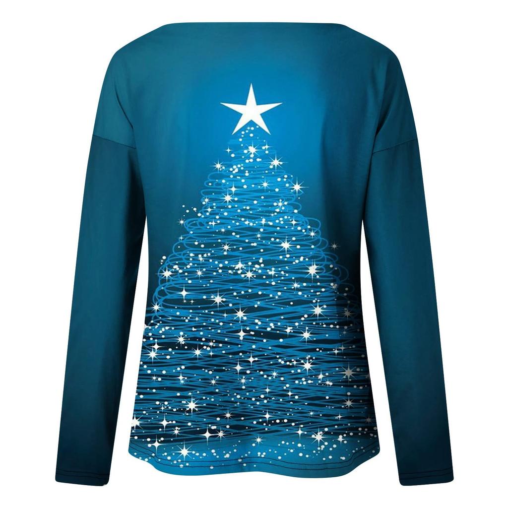 Women's Fashion Casual Long Sleeve Floral  Print Round Neck Top