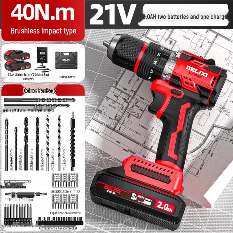 Delixi Brushless Rechargeable Lithium Impact Drill & Screwdriver: Multifunctional Handheld Electric Pistol Drill for Household Use