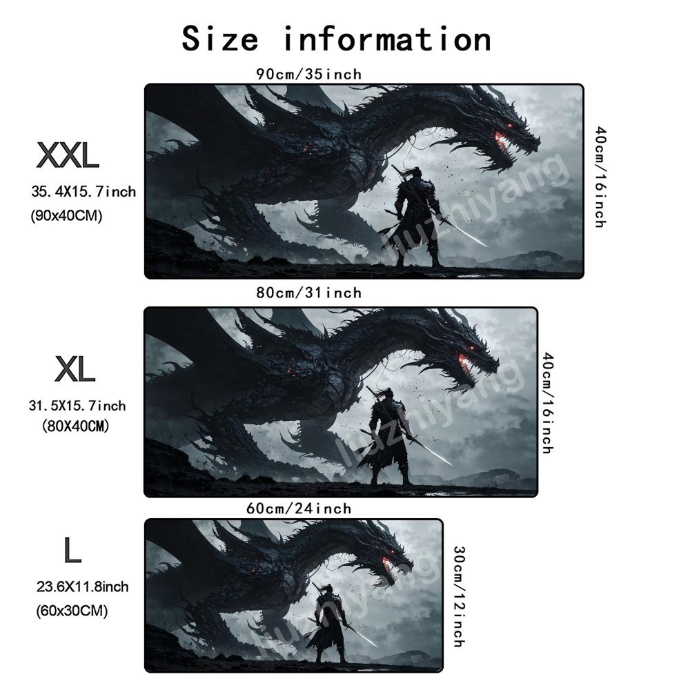 Dragon Warrior Mouse Pad Large Computer Office Game Table Mat Rubber AntiSlip Stitched Edge Keyboard Mats 90x40 Xxl Desk Pads
