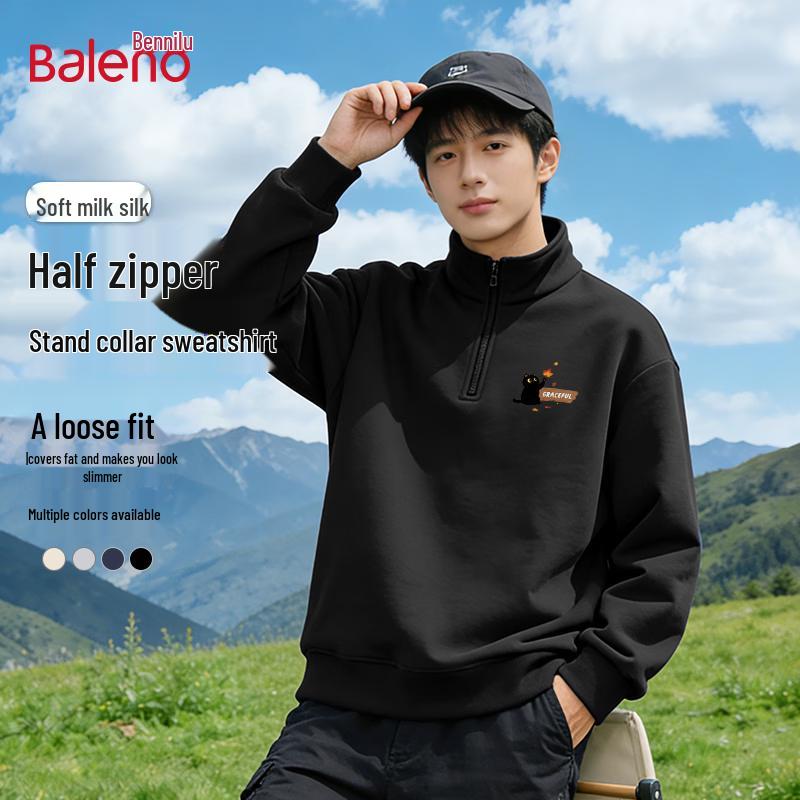 Baleno Men's Stand Collar Half-Zip Loose Fit Sweatshirt