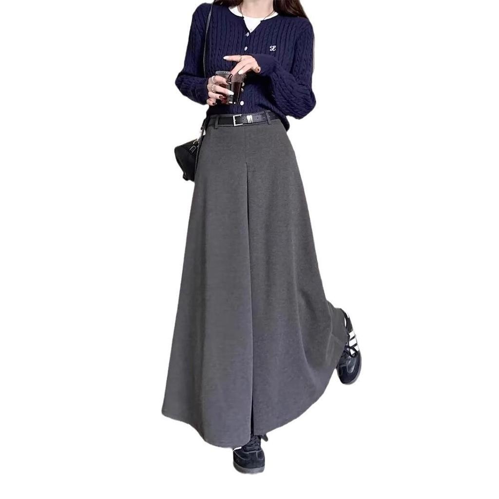 Autumn & Winter High-Waisted A-Line Wool Skirt with Ruffles & Full Swing