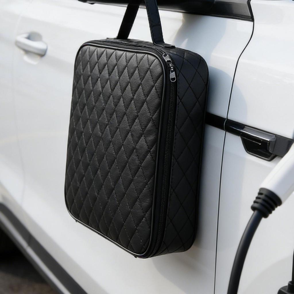 Storage Bag, PU Leather, Accessory Cable Management Organizer Electric Vehicle Charging Cables Bag