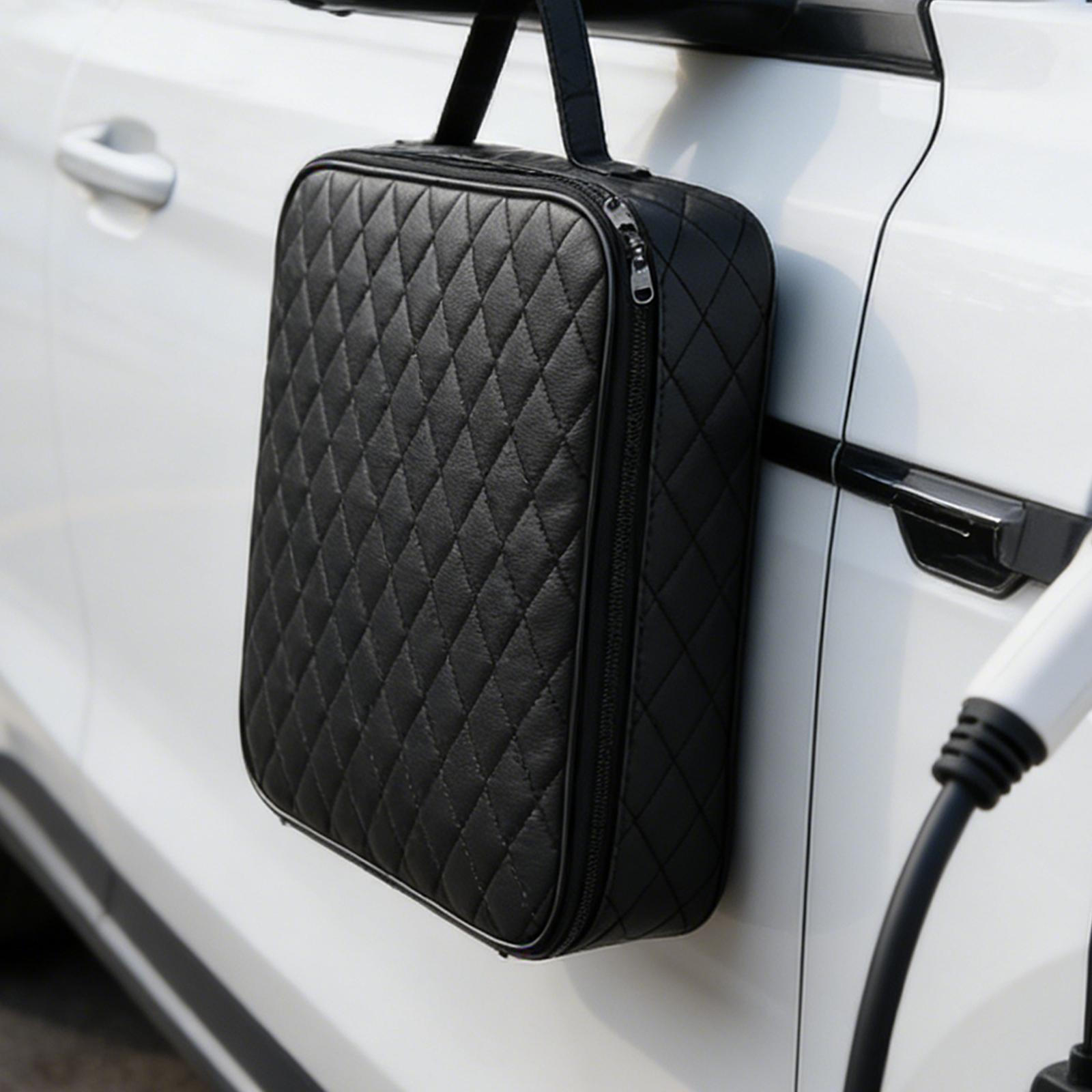 

Storage Bag, PU Leather, Accessory Cable Management Organizer Electric Vehicle Charging Cables Bag Square