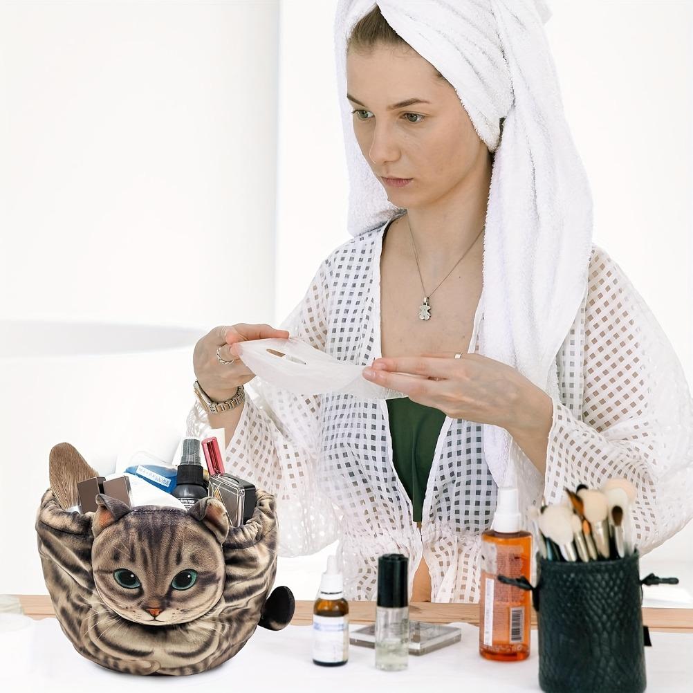 Cute Cat Shaped Makeup Bag Travel Storage Pouch Closed with Drawstring Large Capacity Cosmetic and Accessory Storage Bag