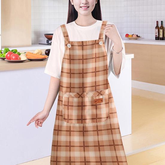 Kitchen Apron Breathable with Pocket Sleeveless Waterproof Plaid Oil-proof PVC Women Cooking Chef