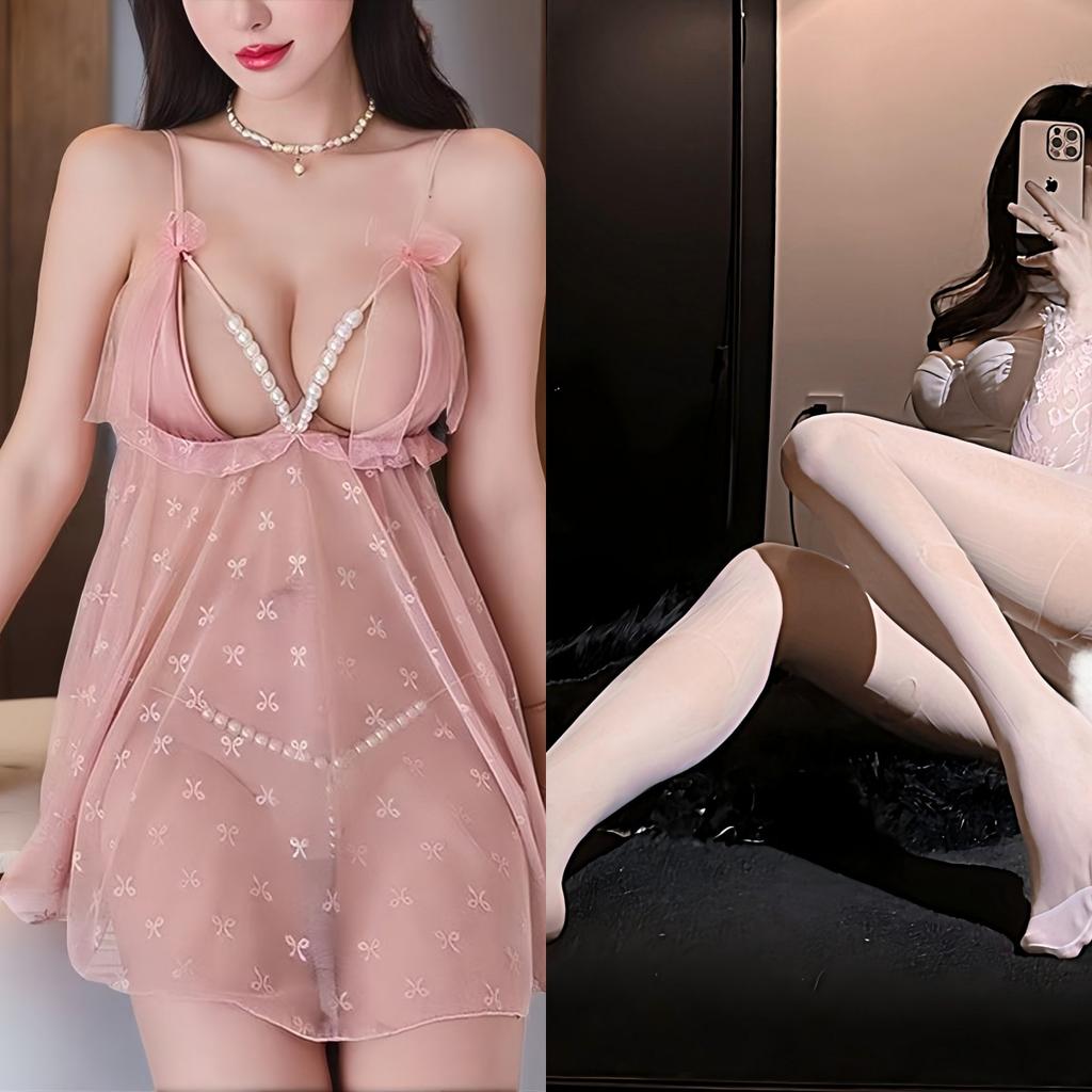 Sex Underwear Pure Desire Pearl Perspective Suspender Nightdress Passion Temptation Sexy Lace Print Free Set