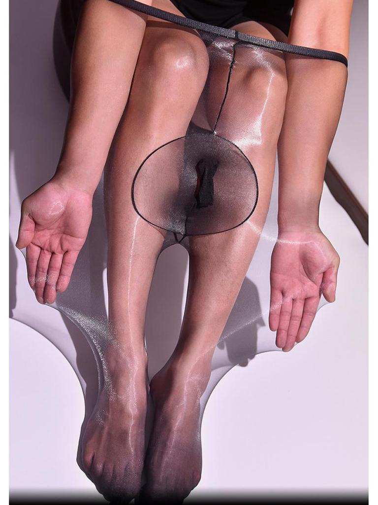 Damen Ultra-Dünne Hohe Taille Seidige Strümpfe mit Glänzendem Öligen Finish und JJ-Ärmel