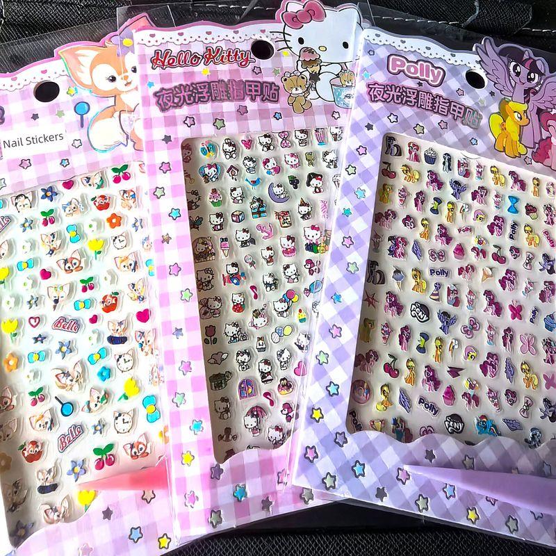 

Cute National Treasure Panda Nail Stickers Luminous Relief Adhesive Nail Stickers Cute Pet Cartoon Nail Beauty Ornament Lina + kT Cat + Polly-Including Delivery