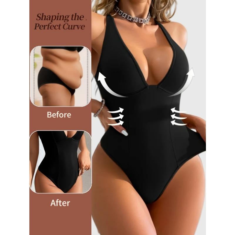 A One-Piece Bodysuit for Layering Featuring a Solid Sexy Open Back High Elasticity And