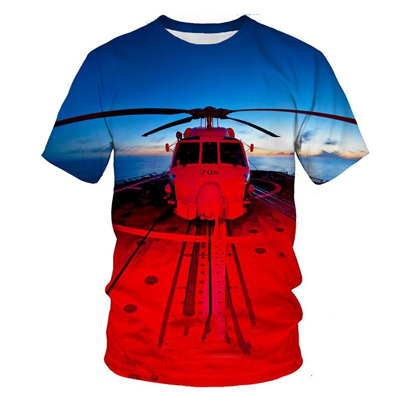 3D Print Helicopter Graphic T-shirt For Men Round Neck Airplane Tee Tops Streetwear Oversized Loose Tshirt Homme Male Clothes