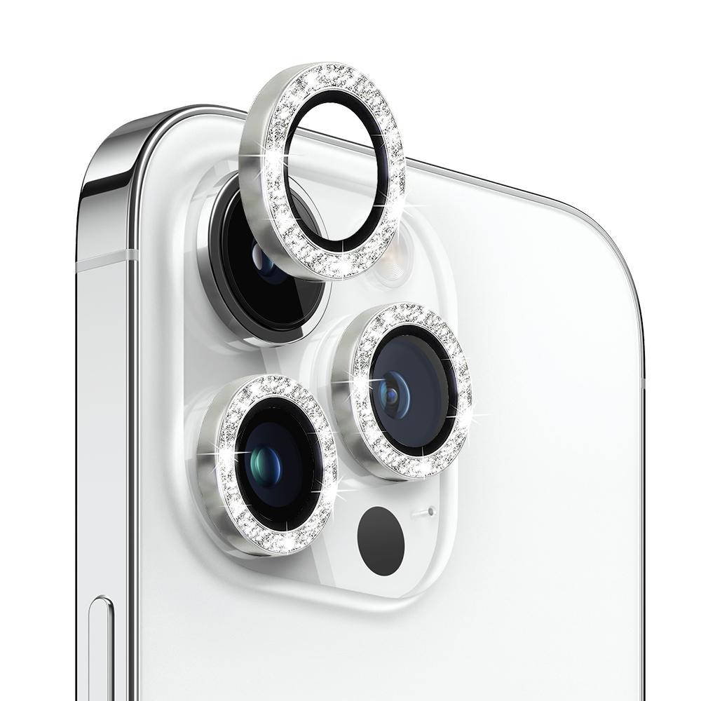 

NORTHJO For iPhone 12 Pro/11 Pro/11 Pro Max 1 Set Glitter Camera Lens Protector Metal Ring Tempered Glass Lens Film Silver