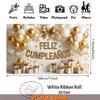 2D Feliz Cumpleaños Backdrop, Gold White Balloon & Gift Box Spanish Birthday Background Cloth