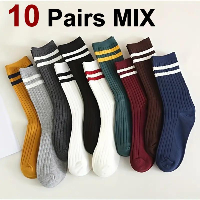 5/10/20/30 pairs women striped mid tube socks fashionable color matching soft comfortable sweat absorbing breathable casual sock