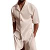 2Pcs/Set Men Outfit Lapel Short Sleeve Single Breasted Shirt Elastic Waist Pockets Wide Leg Shorts Set Waffle Texture Outfit