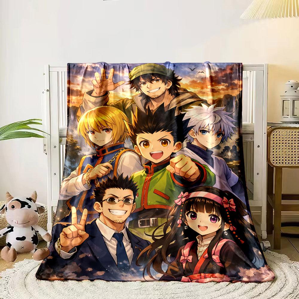 

A group of six animated characters in varied poses at sunset outdoors. for all seasons blanket lunch break throw gift 80cm x 120cm