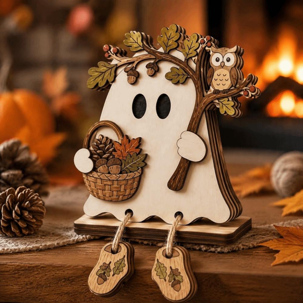 Fun Shape Halloween Wooden Ghost Signs Handmade Ghost Table Ornament Bedroom Decor