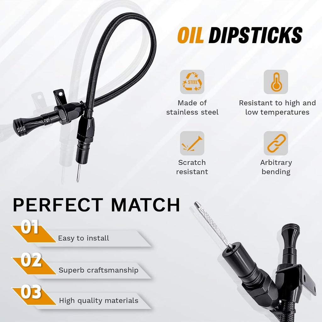 Firewall Mounted Transmission Stainless Steel Oil Dipstick With Black Housing - Compatible With GM 4L80E Dipstick Transmission LS LS1 LS3 LS6 LSX