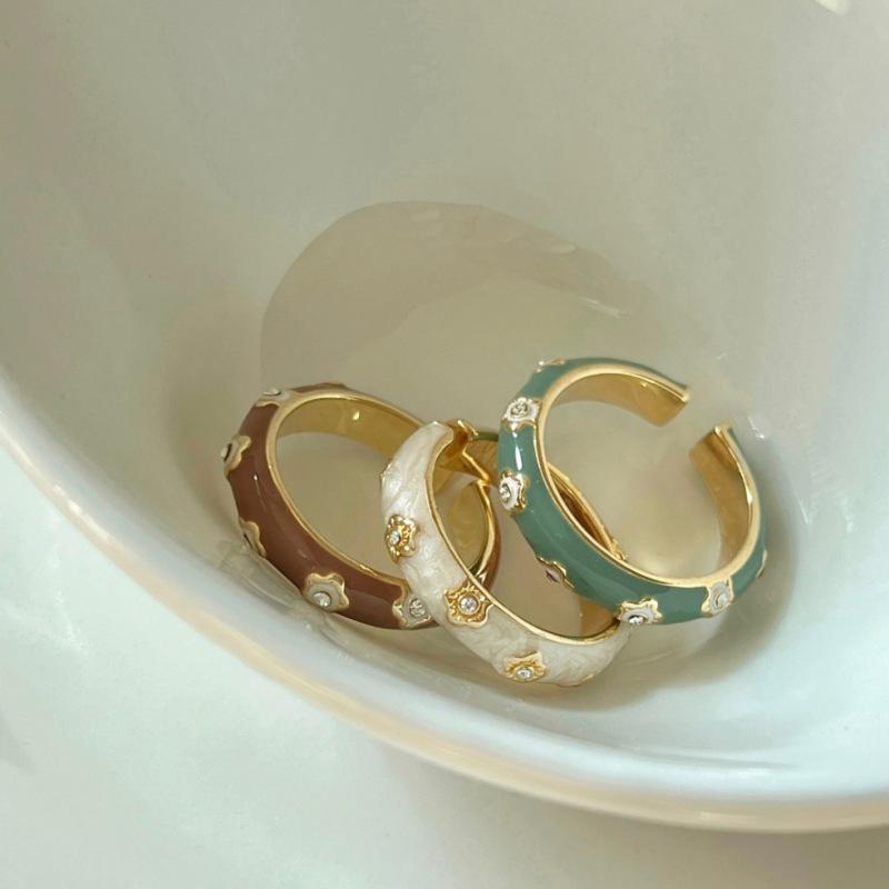 Vintage Enamel Drip Glaze Adjustable Open Ring – Women's Light Luxury Design