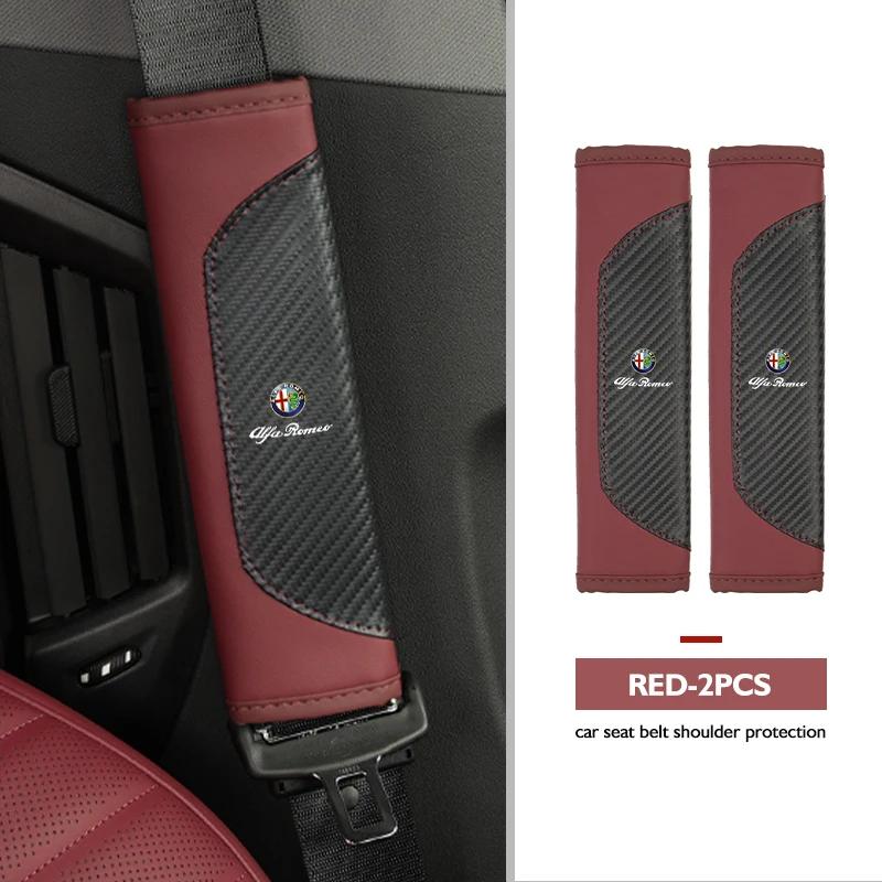Leather Car Seat Belt Cover Protect Shoulder Strap Padding For Alfa Romeo Giulia 147 Mito 156 159 166 GT Stelvio Brera Volante vs2