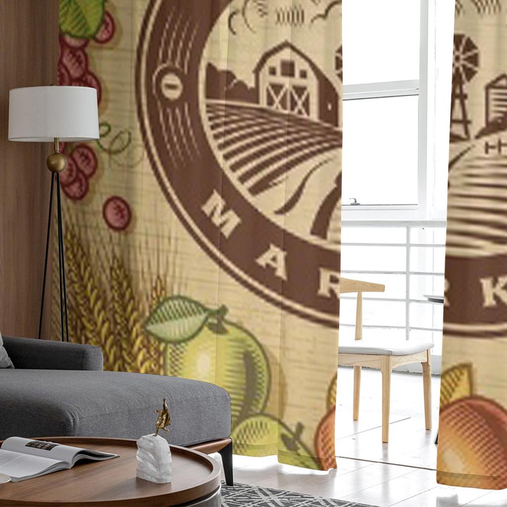 Tende Trasparenti Vintage con Etichetta Mercato Contadino per Soggiorno Tenda Trasparente in Tulle per Finestra Decorazione Camera da Letto Cucina Velo Drappeggi