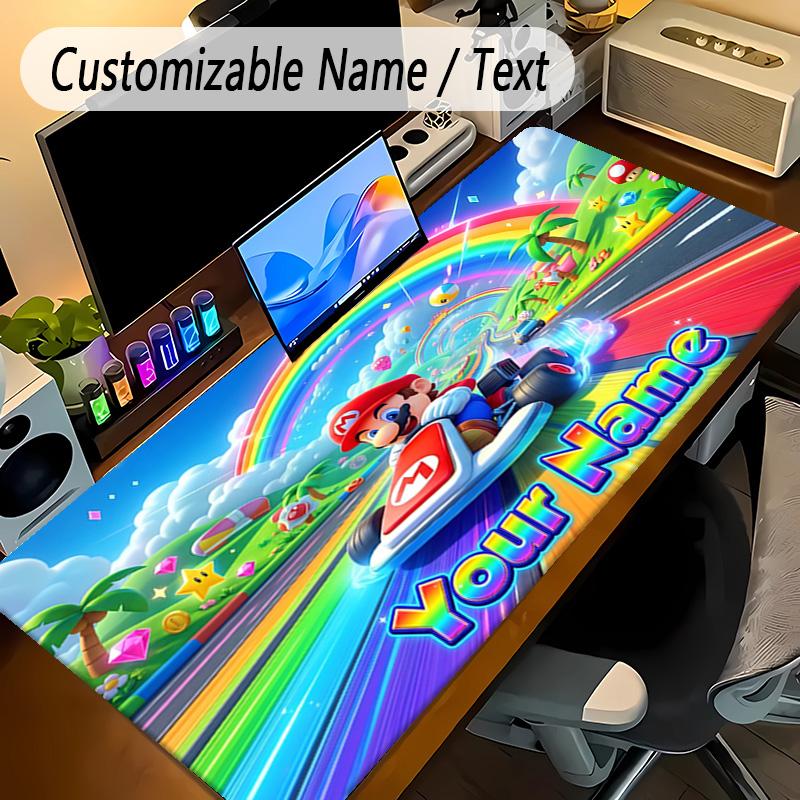 Large Mouse PadSuper Mario Custom Name Text Personalized Desk Mat Non Slip Gaming Pad