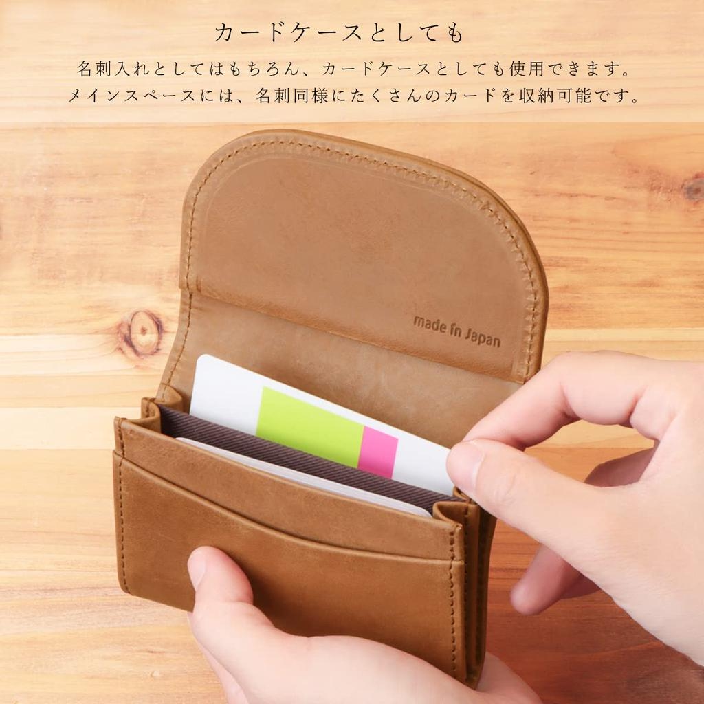 Nafka Women's Genuine Leather Mostro Business Card Case with Large Capacity and Dividers, Made in Japan [NFK-72113] (Light Green)