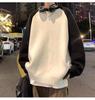 Men's High-End Color Block Heavyweight Cotton Hoodie - Autumn/Winter Style, Casual Loose Fit, Long Sleeve, Velvet Accents.